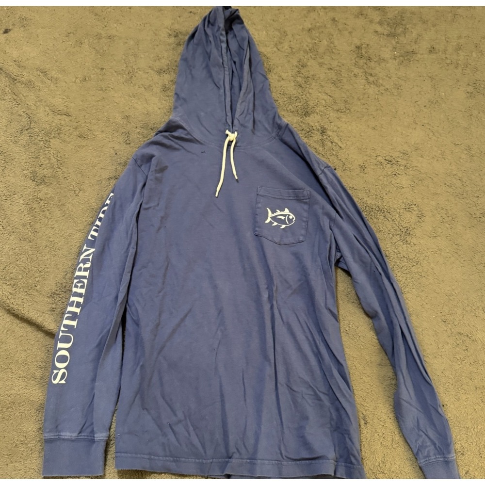 Southern Tide Hoodie T-Shirt Mens L Blue Fish Emblem Logo Spellout Pullover